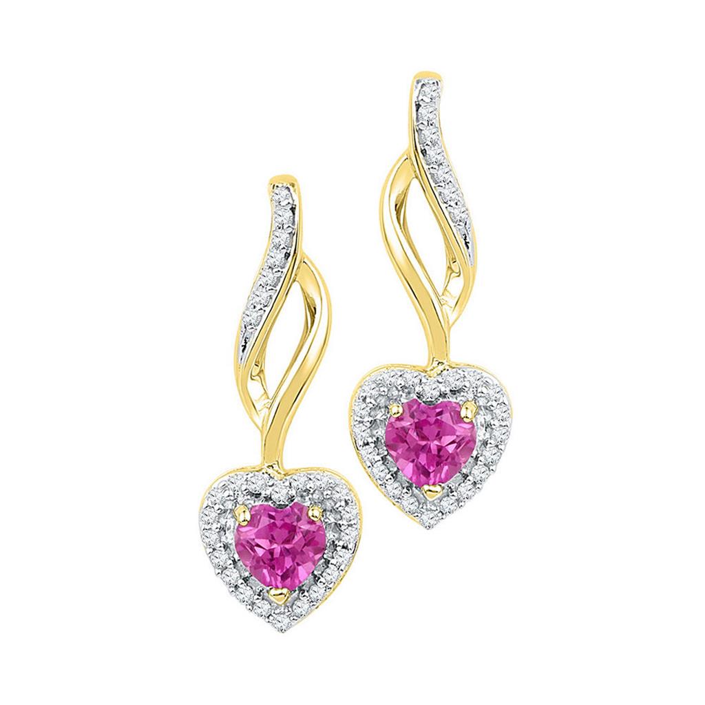 Image of ID 1 10k Yellow Gold Round Created Amethyst Heart Drop Earrings 3/4 Cttw