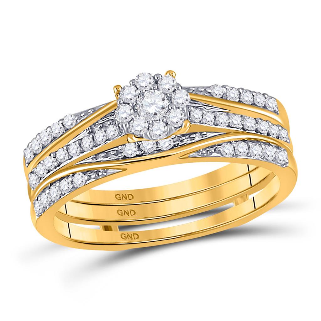 Image of ID 1 10k Yellow Gold Round Diamond 3-Piece Bridal Wedding Ring Set 1/2 Cttw