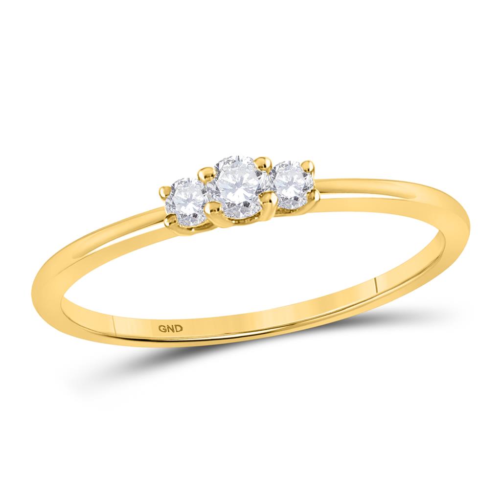 Image of ID 1 10k Yellow Gold Round Diamond 3-stone Promise Ring 1/6 Cttw