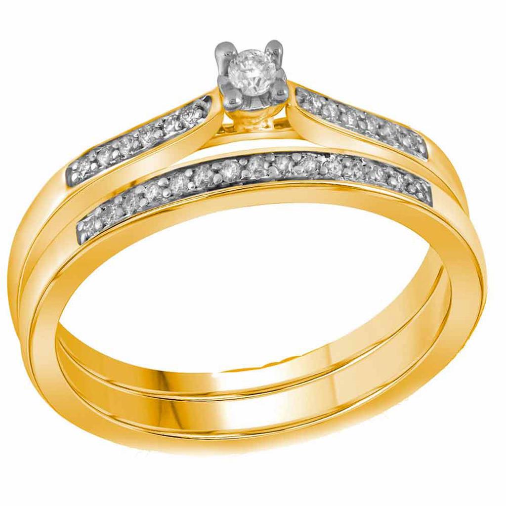 Image of ID 1 10k Yellow Gold Round Diamond Bridal Wedding Ring Set 1/8 Cttw