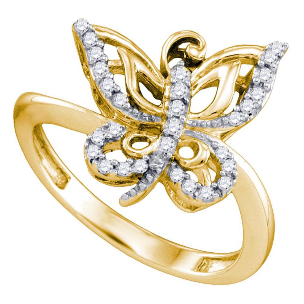 Image of ID 1 10k Yellow Gold Round Diamond Butterfly Bug Ring 1/5 Cttw
