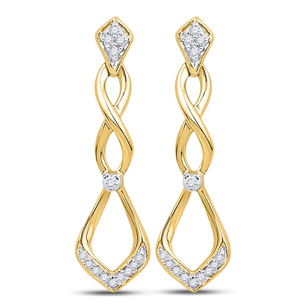 Image of ID 1 10k Yellow Gold Round Diamond Cascading Teardrop Dangle Earrings 1/10 Cttw