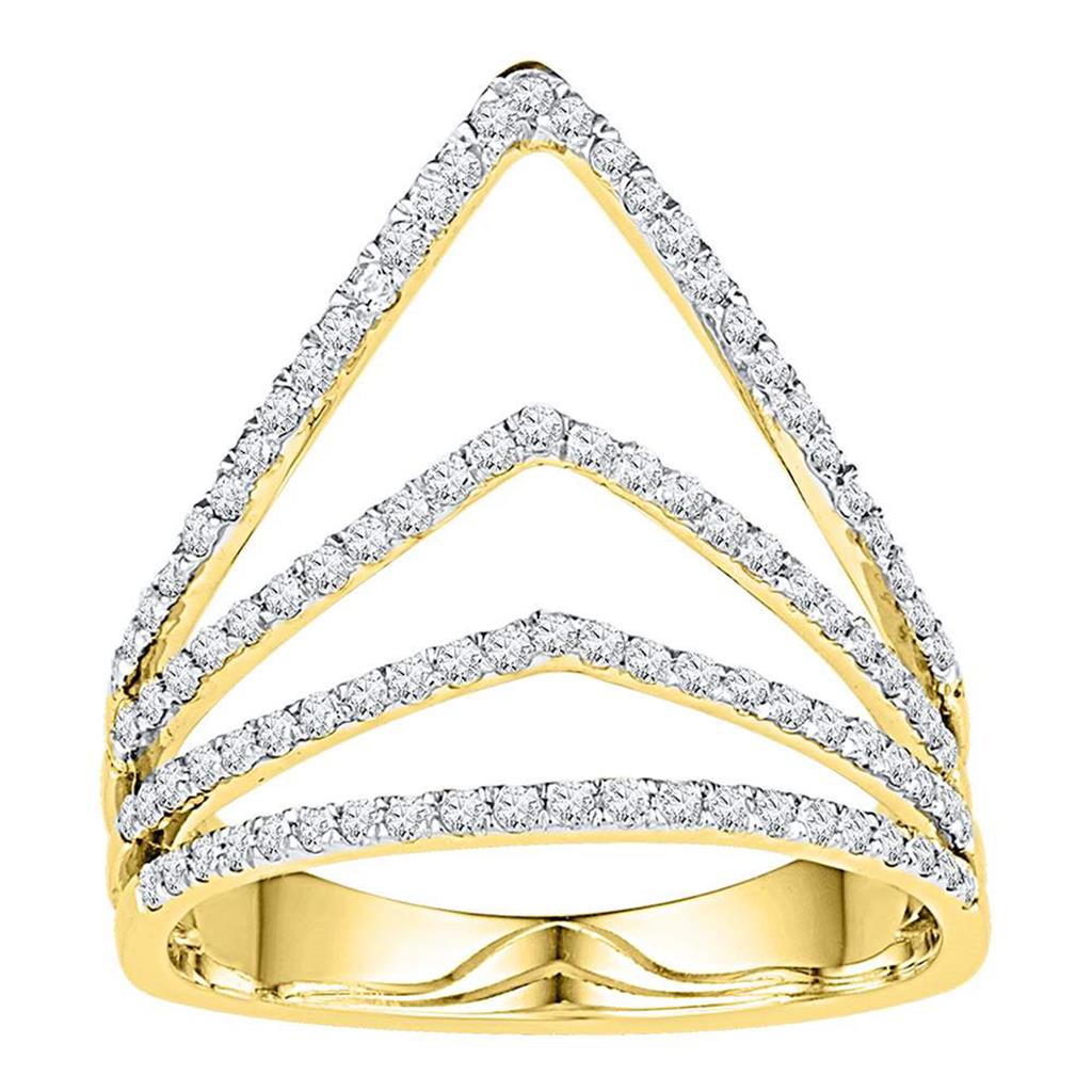 Image of ID 1 10k Yellow Gold Round Diamond Chevron Fashion Ring 3/8 Cttw