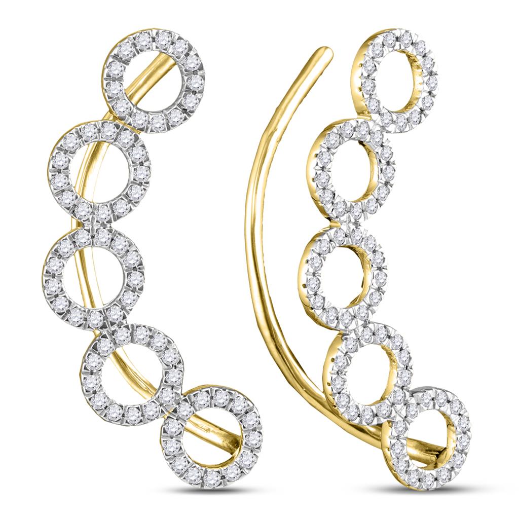 Image of ID 1 10k Yellow Gold Round Diamond Circle Climber Curved Earrings 1/3 Cttw