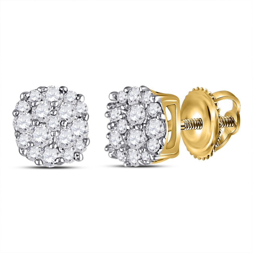 Image of ID 1 10k Yellow Gold Round Diamond Cluster Earrings 1/5 Cttw