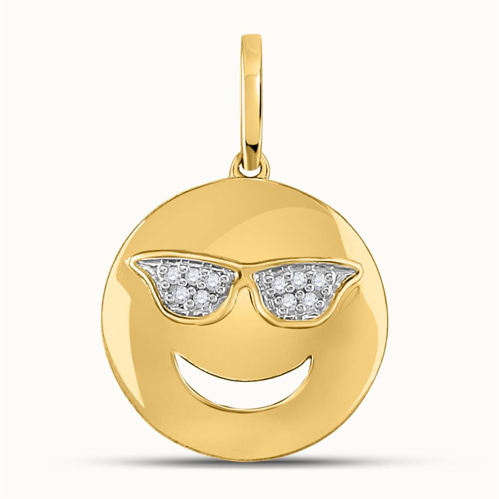 Image of ID 1 10k Yellow Gold Round Diamond Cool Emoji Smile Pendant 03 Cttw