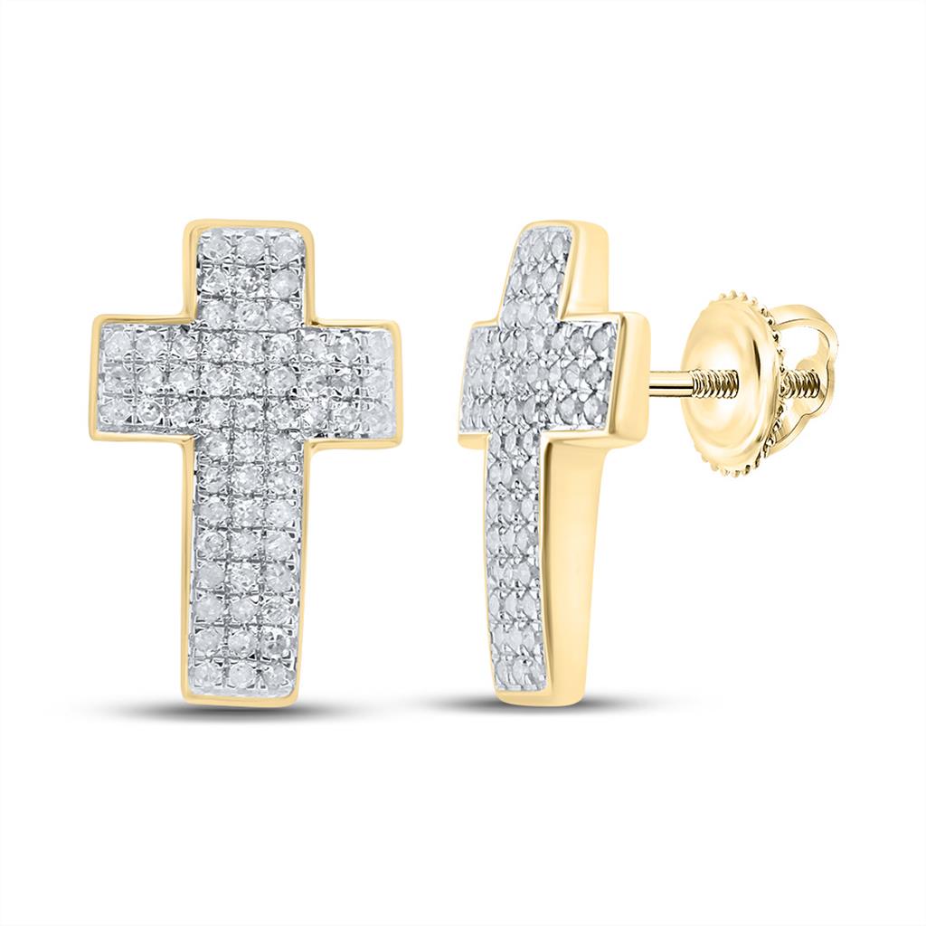 Image of ID 1 10k Yellow Gold Round Diamond Cross Earrings 1/2 Cttw