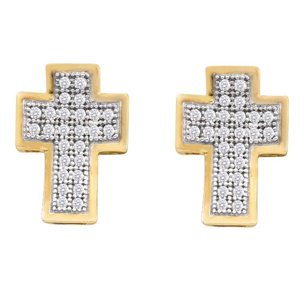 Image of ID 1 10k Yellow Gold Round Diamond Cross Earrings 1/6 Cttw