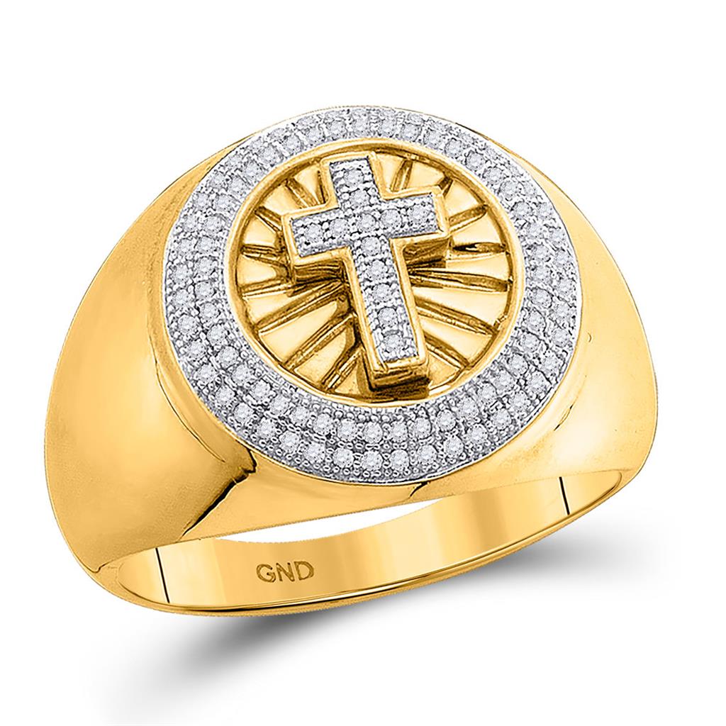 Image of ID 1 10k Yellow Gold Round Diamond Cross Fashion Ring 1/3 Cttw