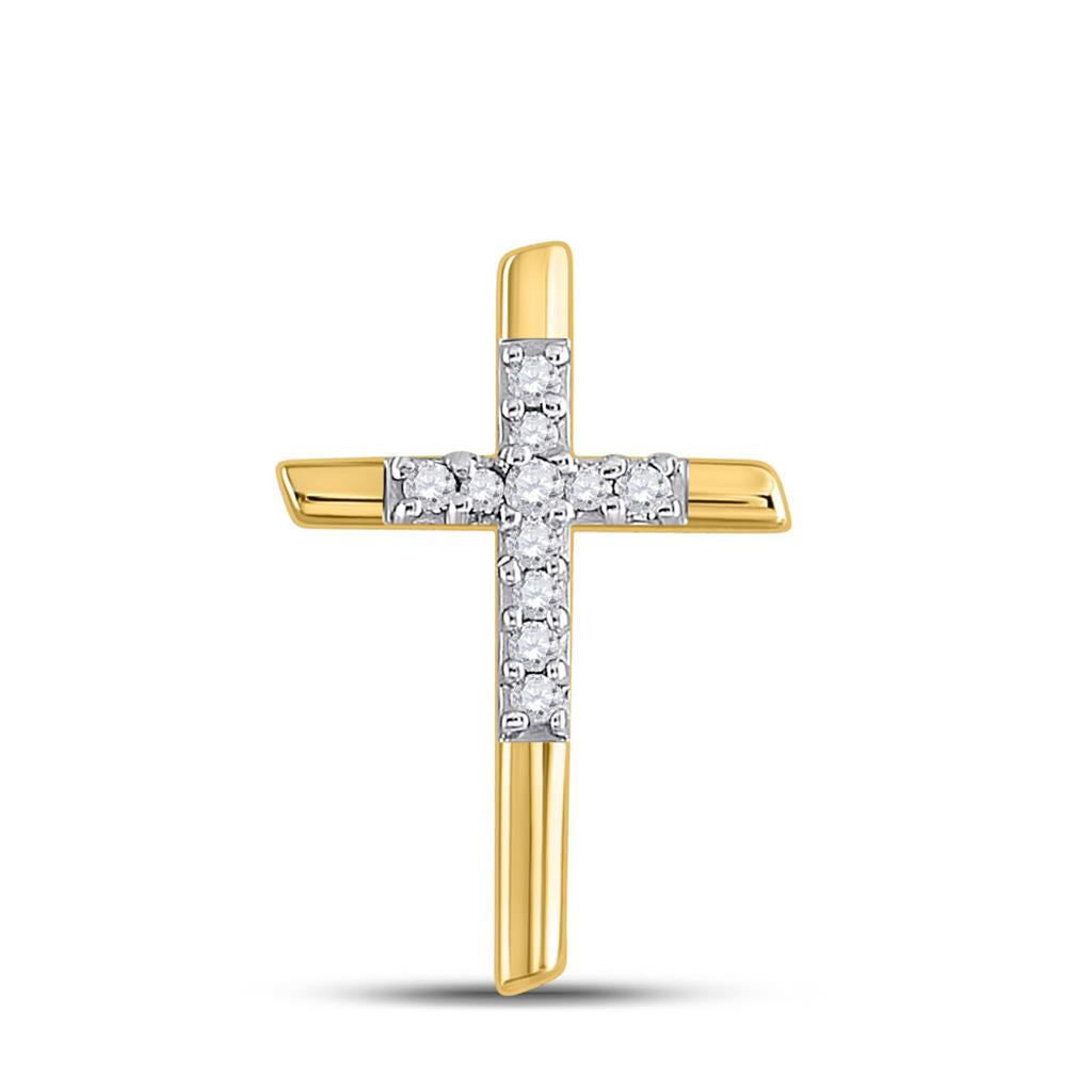 Image of ID 1 10k Yellow Gold Round Diamond Cross Pendant 1/12 Cttw