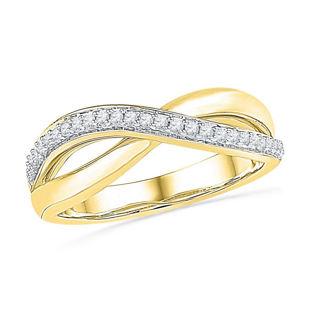 Image of ID 1 10k Yellow Gold Round Diamond Crossover Band Ring 1/10 Cttw