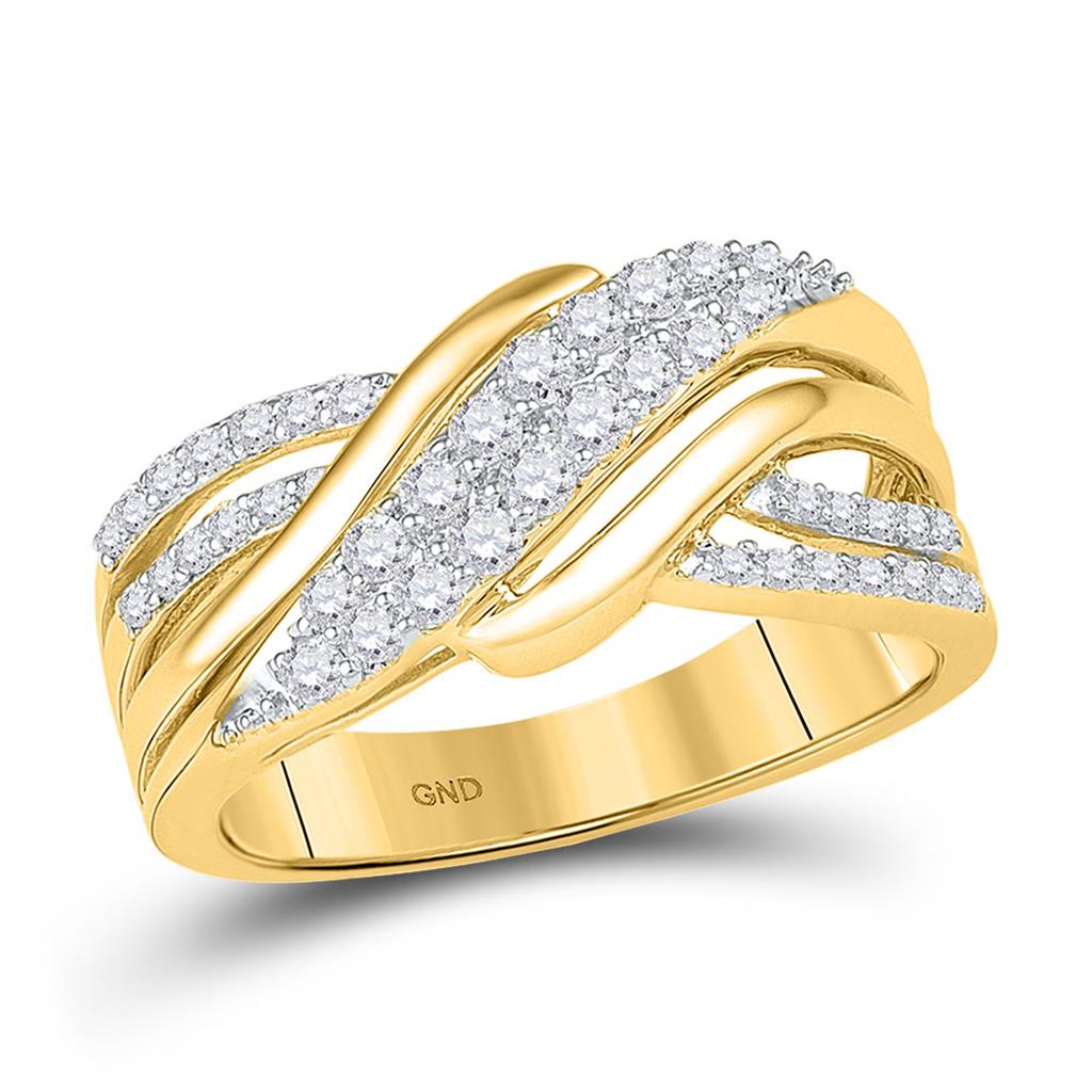 Image of ID 1 10k Yellow Gold Round Diamond Crossover Band Ring 1/2 Cttw