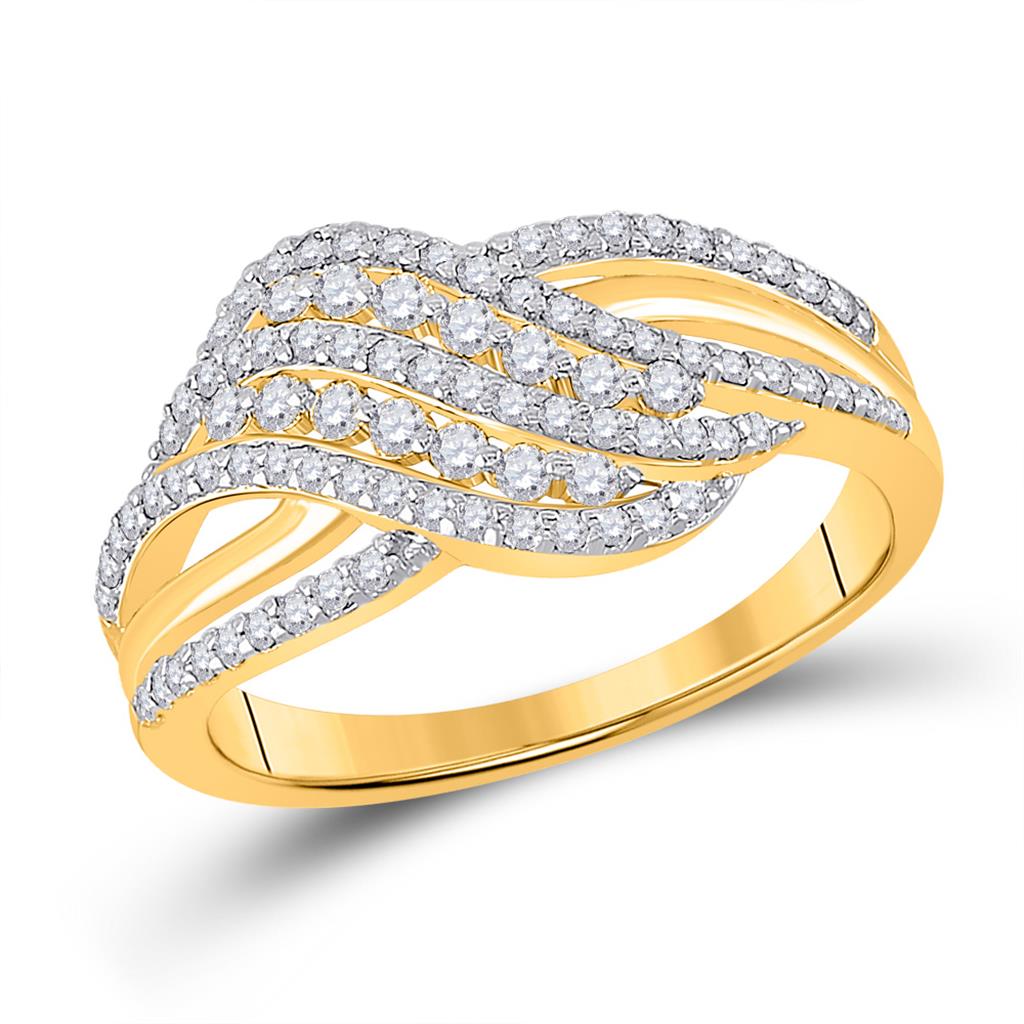 Image of ID 1 10k Yellow Gold Round Diamond Crossover Fashion Ring 1/2 Ctw