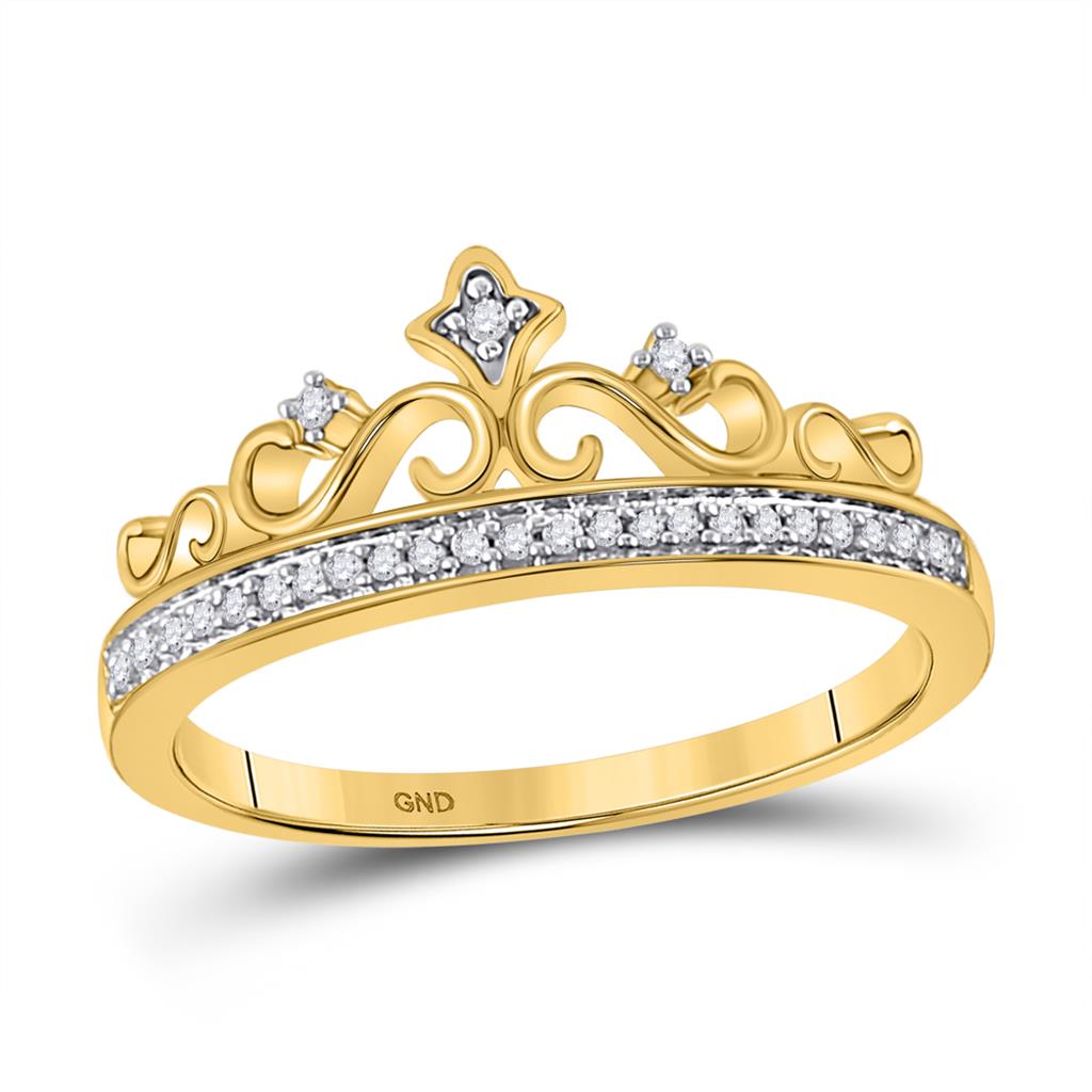 Image of ID 1 10k Yellow Gold Round Diamond Crown Tiara Band Ring 1/10 Cttw