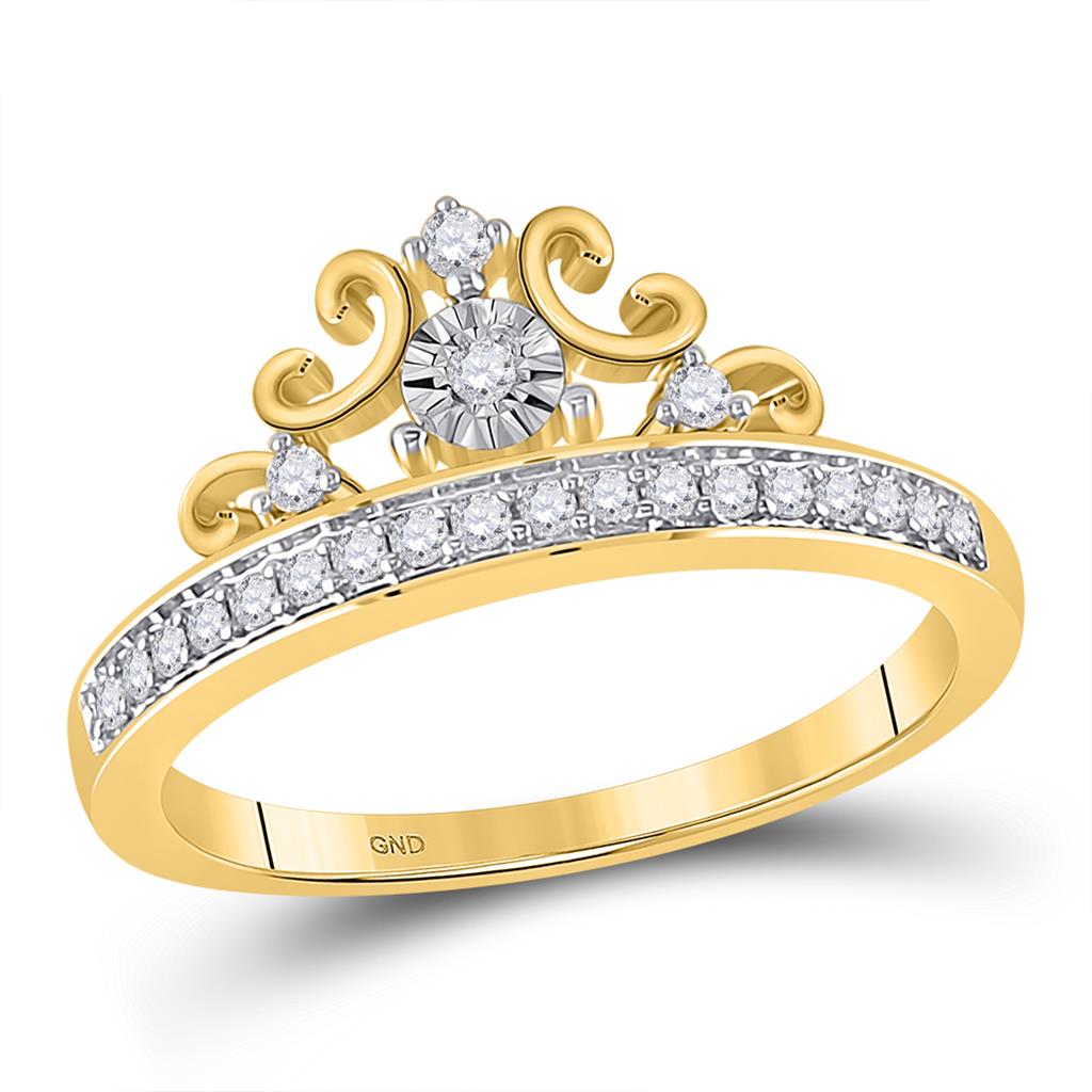 Image of ID 1 10k Yellow Gold Round Diamond Crown Tiara Band Ring 1/5 Cttw