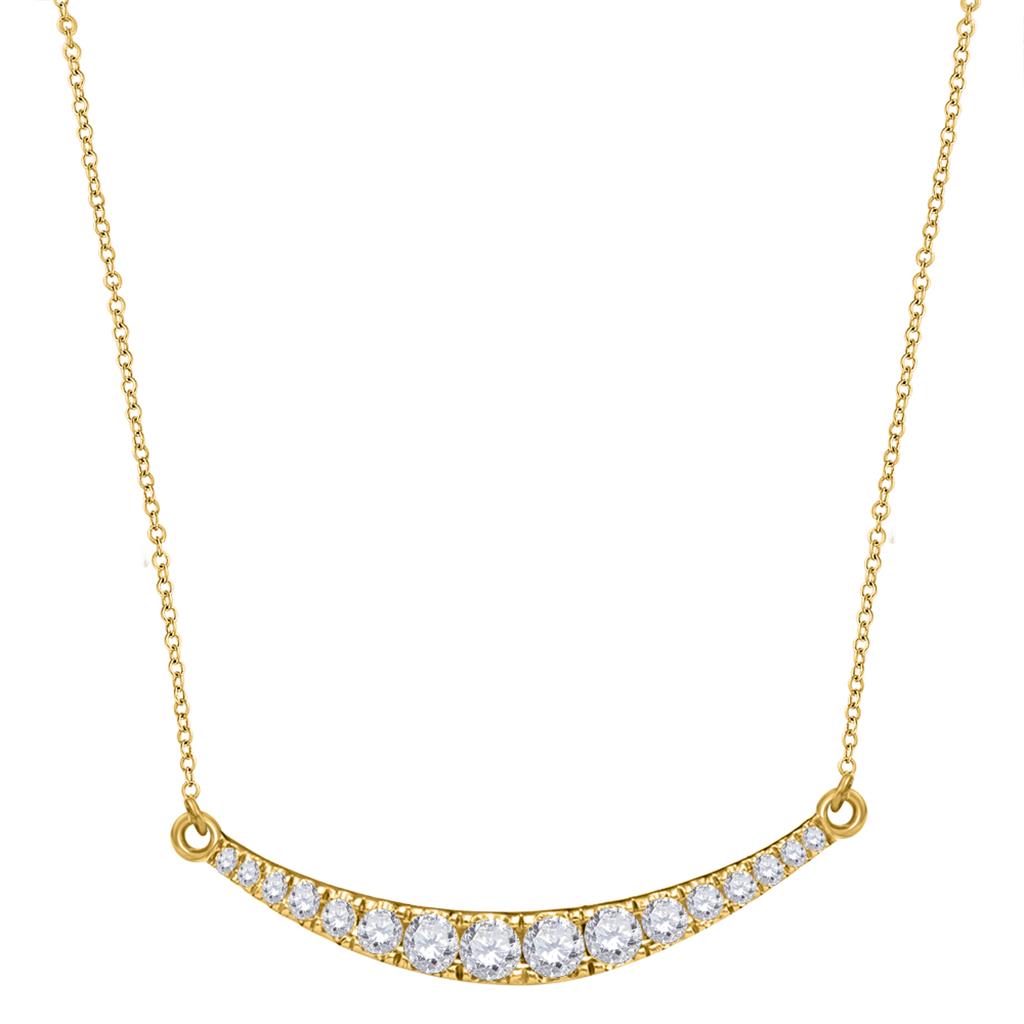 Image of ID 1 10k Yellow Gold Round Diamond Curved Bar Pendant Necklace 1 Cttw
