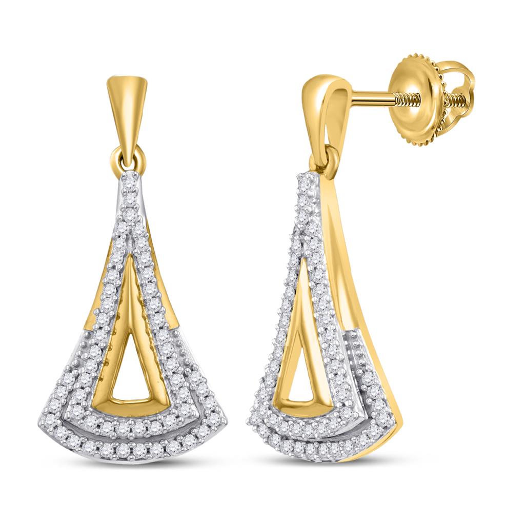 Image of ID 1 10k Yellow Gold Round Diamond Dangle Earrings 1/4 Cttw