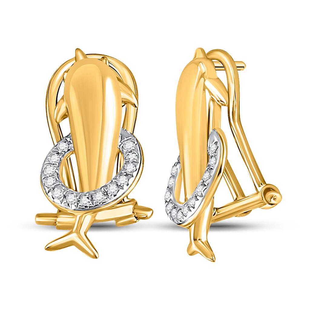 Image of ID 1 10k Yellow Gold Round Diamond Dolphin French-clip Stud Earrings 1/12 Cttw