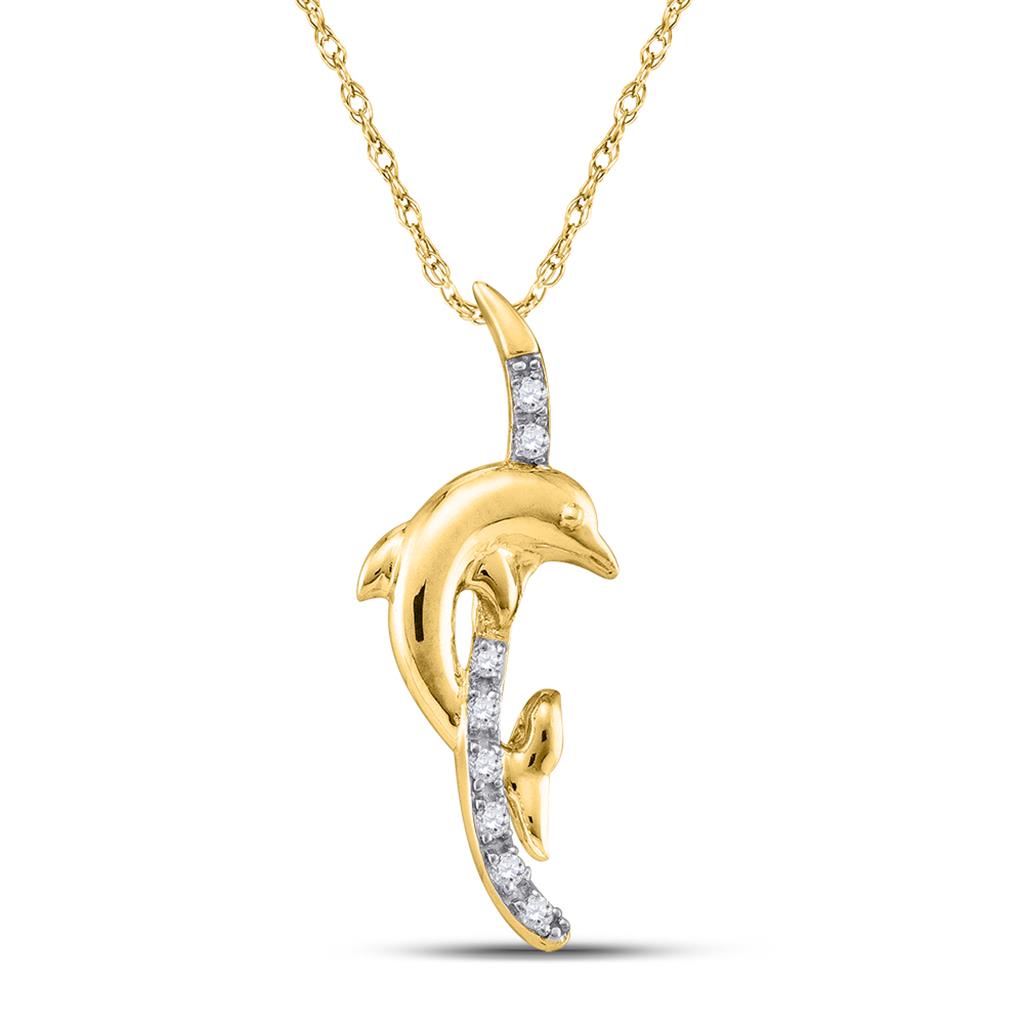 Image of ID 1 10k Yellow Gold Round Diamond Dolphin Pendant 1/10 Cttw