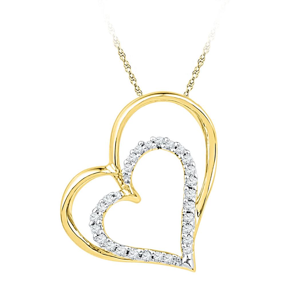 Image of ID 1 10k Yellow Gold Round Diamond Double Heart Outline Pendant 1/8 Cttw