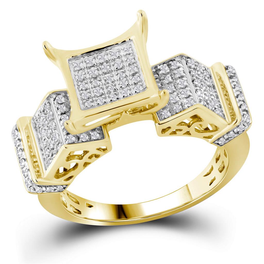 Image of ID 1 10k Yellow Gold Round Diamond Elevated Square Cluster Ring 3/8 Cttw