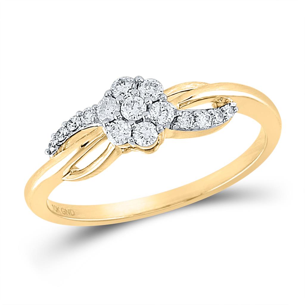 Image of ID 1 10k Yellow Gold Round Diamond Flower Cluster Infinity Ring 1/4 Cttw