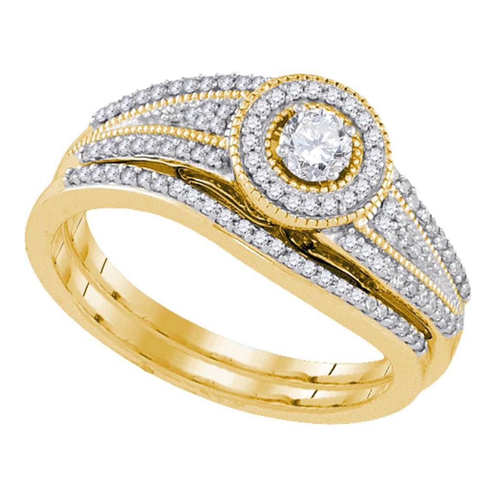 Image of ID 1 10k Yellow Gold Round Diamond Halo Bridal Wedding Ring Set 3/8 Cttw