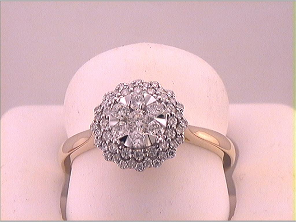 Image of ID 1 10k Yellow Gold Round Diamond Halo Flower Cluster Ring 1/2 Cttw