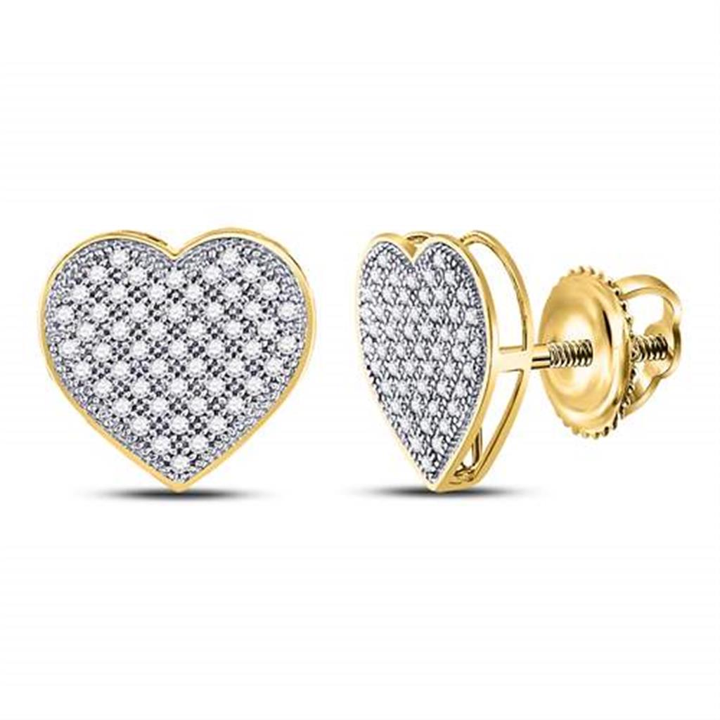 Image of ID 1 10k Yellow Gold Round Diamond Heart Cluster Earrings 1/3 Cttw