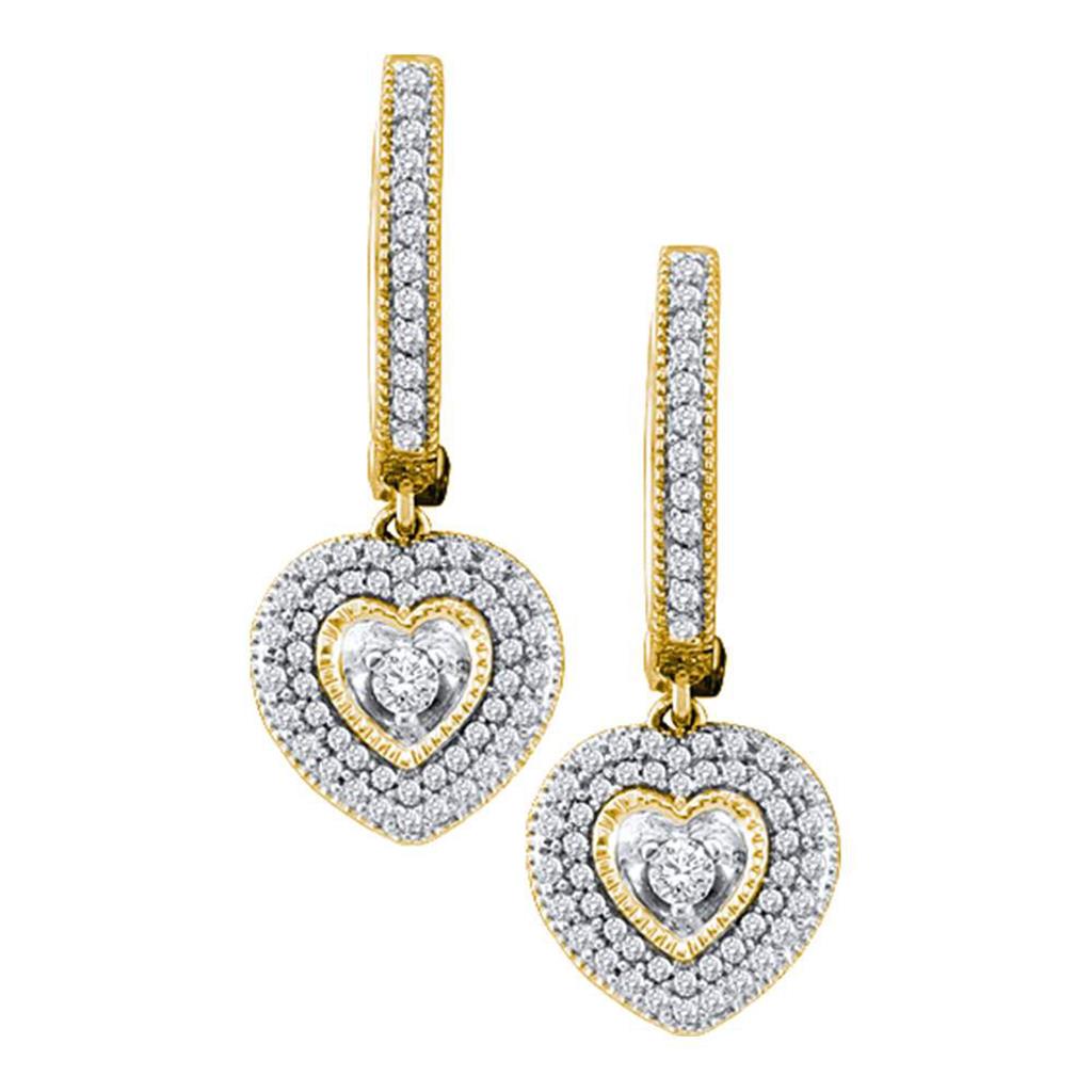 Image of ID 1 10k Yellow Gold Round Diamond Heart Dangle Earrings 3/4 Cttw