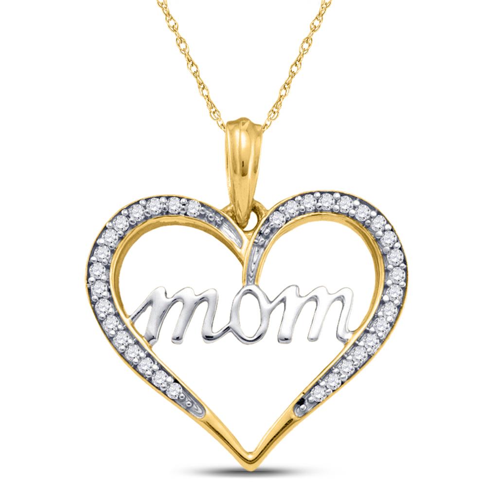 Image of ID 1 10k Yellow Gold Round Diamond Heart Mom Mother Pendant 1/8 Cttw
