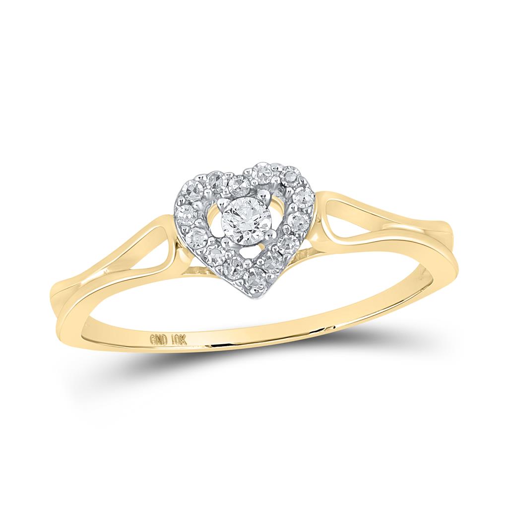 Image of ID 1 10k Yellow Gold Round Diamond Heart Promise Ring 1/8 Cttw