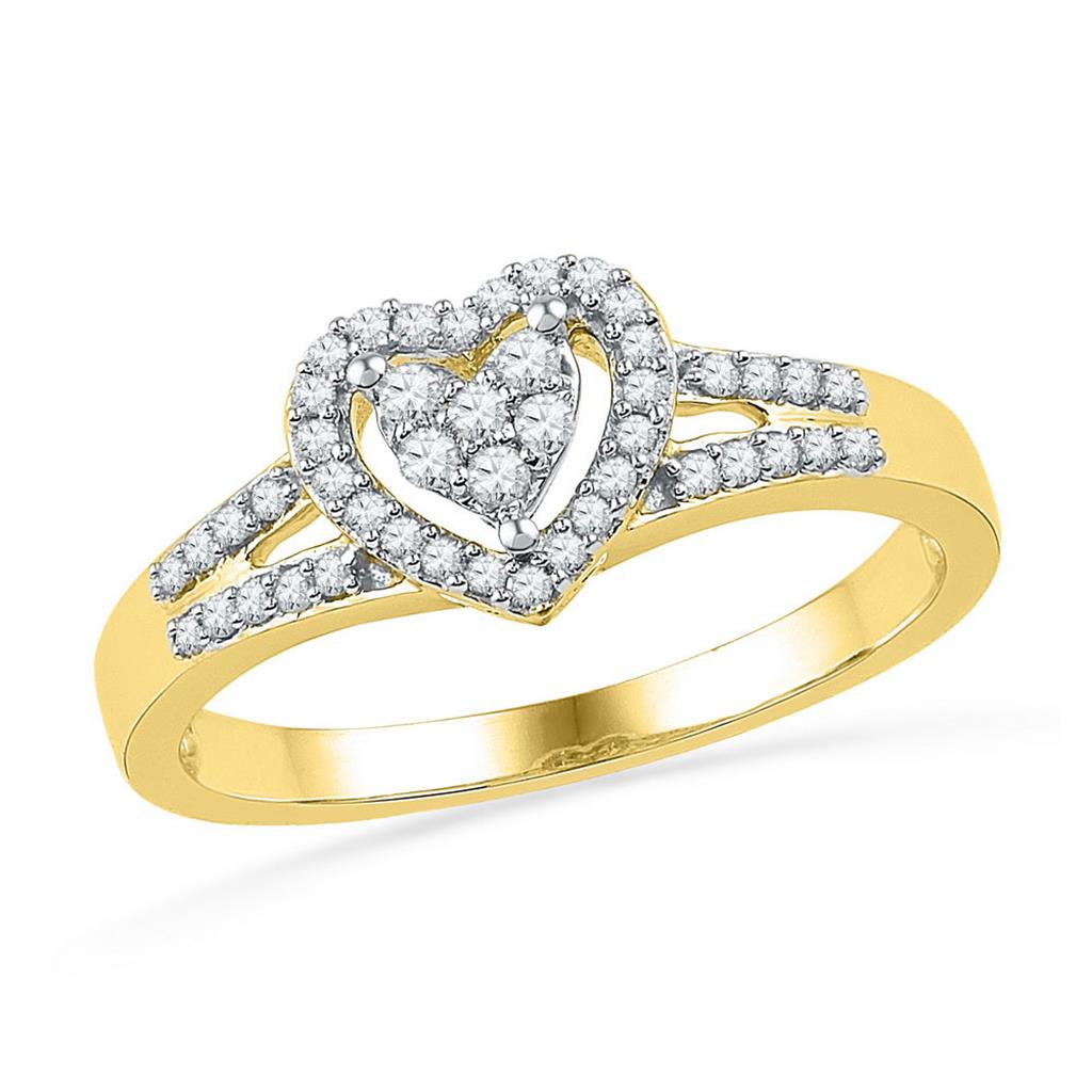 Image of ID 1 10k Yellow Gold Round Diamond Heart Ring 1/5 Cttw