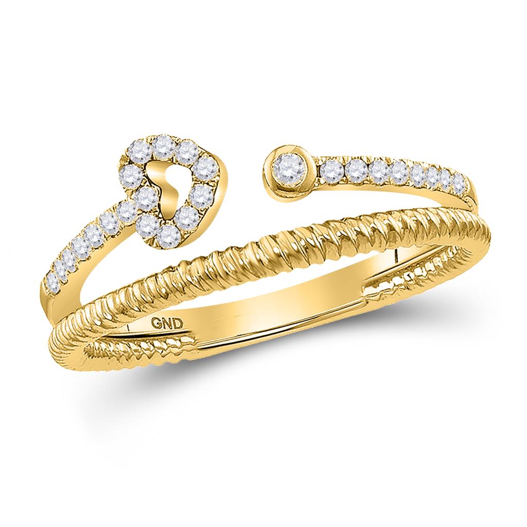 Image of ID 1 10k Yellow Gold Round Diamond Heart Stackable Band Ring 1/6 Cttw