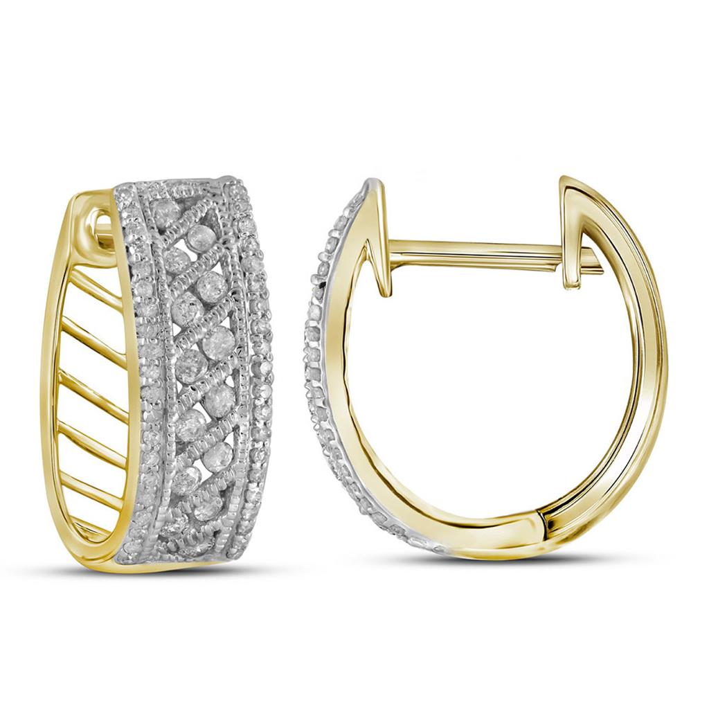 Image of ID 1 10k Yellow Gold Round Diamond Hoop Earrings 5/8 Cttw