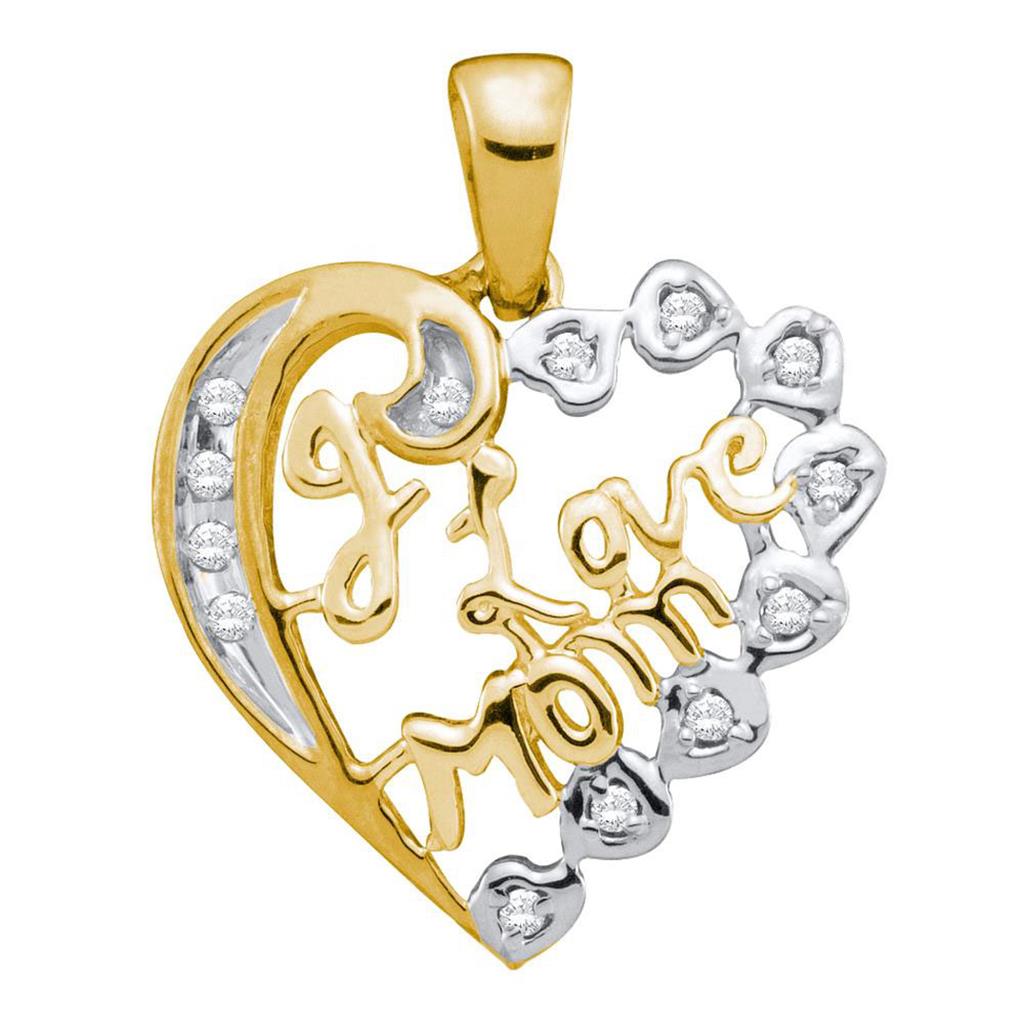 Image of ID 1 10k Yellow Gold Round Diamond I Love Mom Mother Heart Pendant 1/8 Cttw