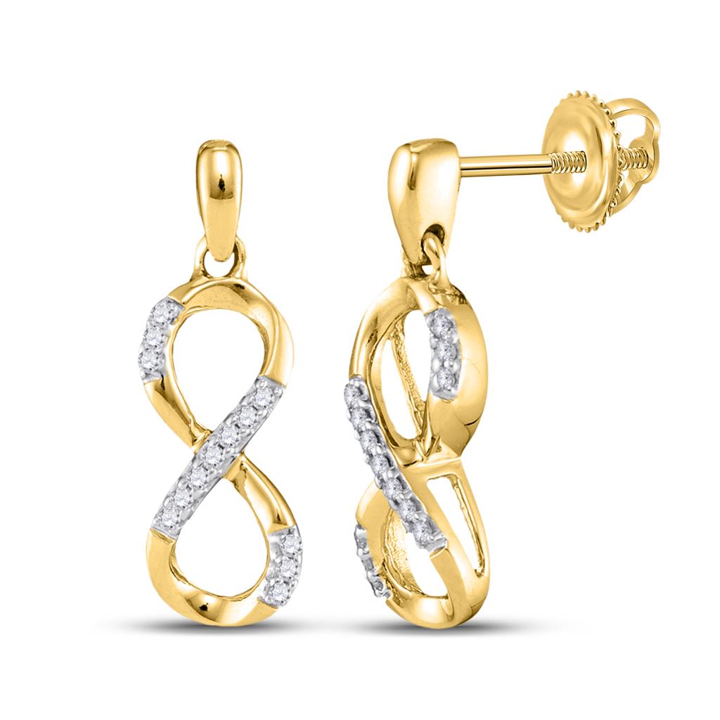 Image of ID 1 10k Yellow Gold Round Diamond Infinity Dangle Earrings 1/10 Cttw