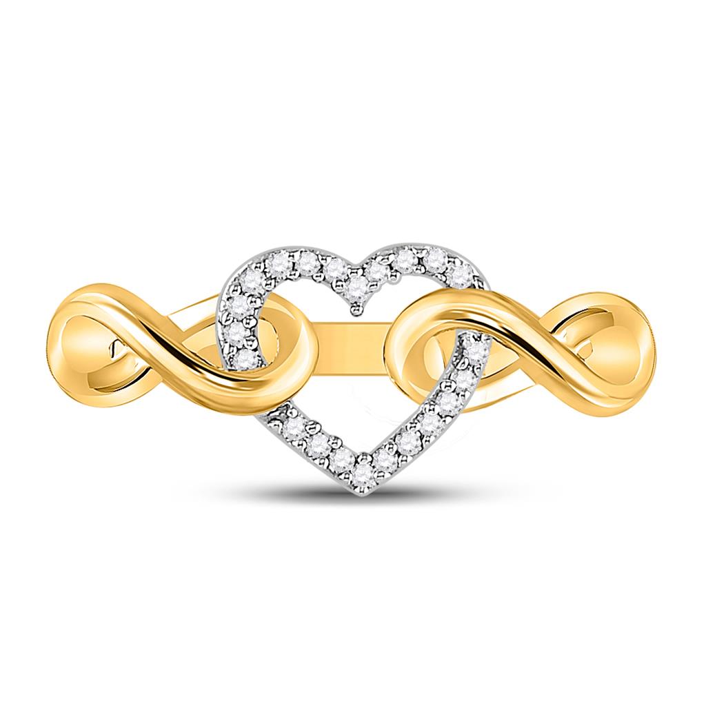 Image of ID 1 10k Yellow Gold Round Diamond Infinity Twist Heart Ring 1/10 Cttw
