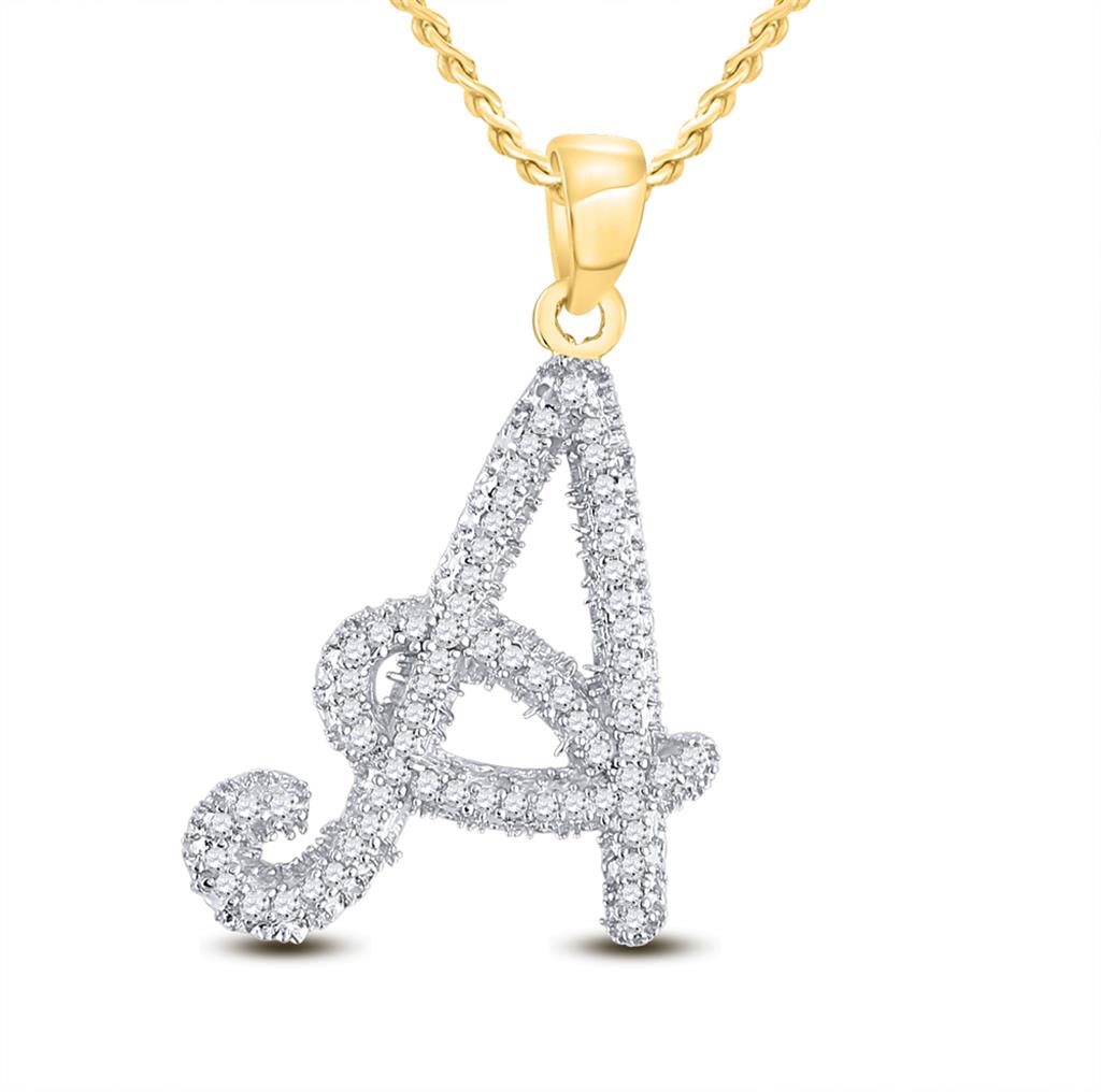 Image of ID 1 10k Yellow Gold Round Diamond Initial A Letter Pendant 1/6 Cttw