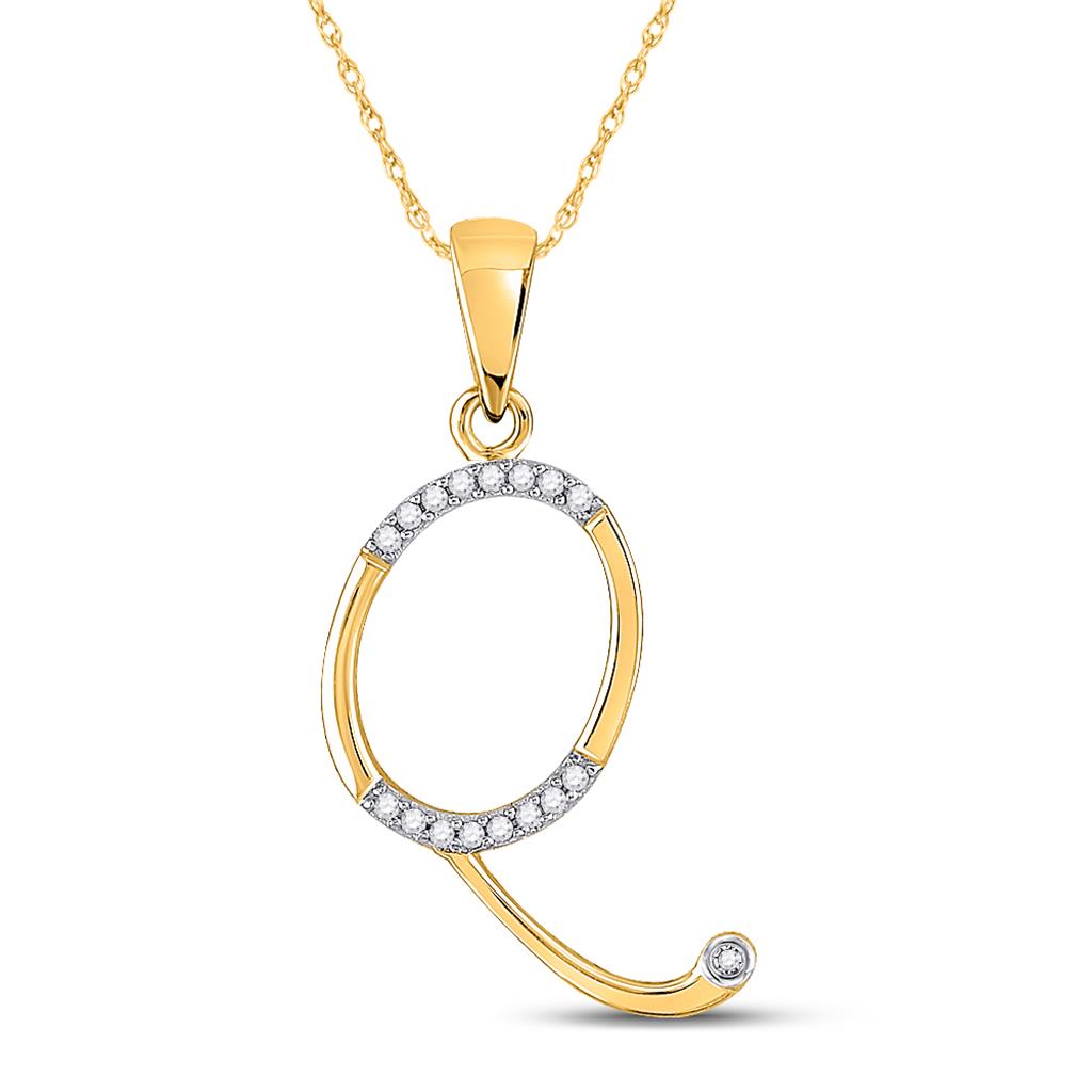 Image of ID 1 10k Yellow Gold Round Diamond Initial Q Letter Pendant 1/12 Cttw