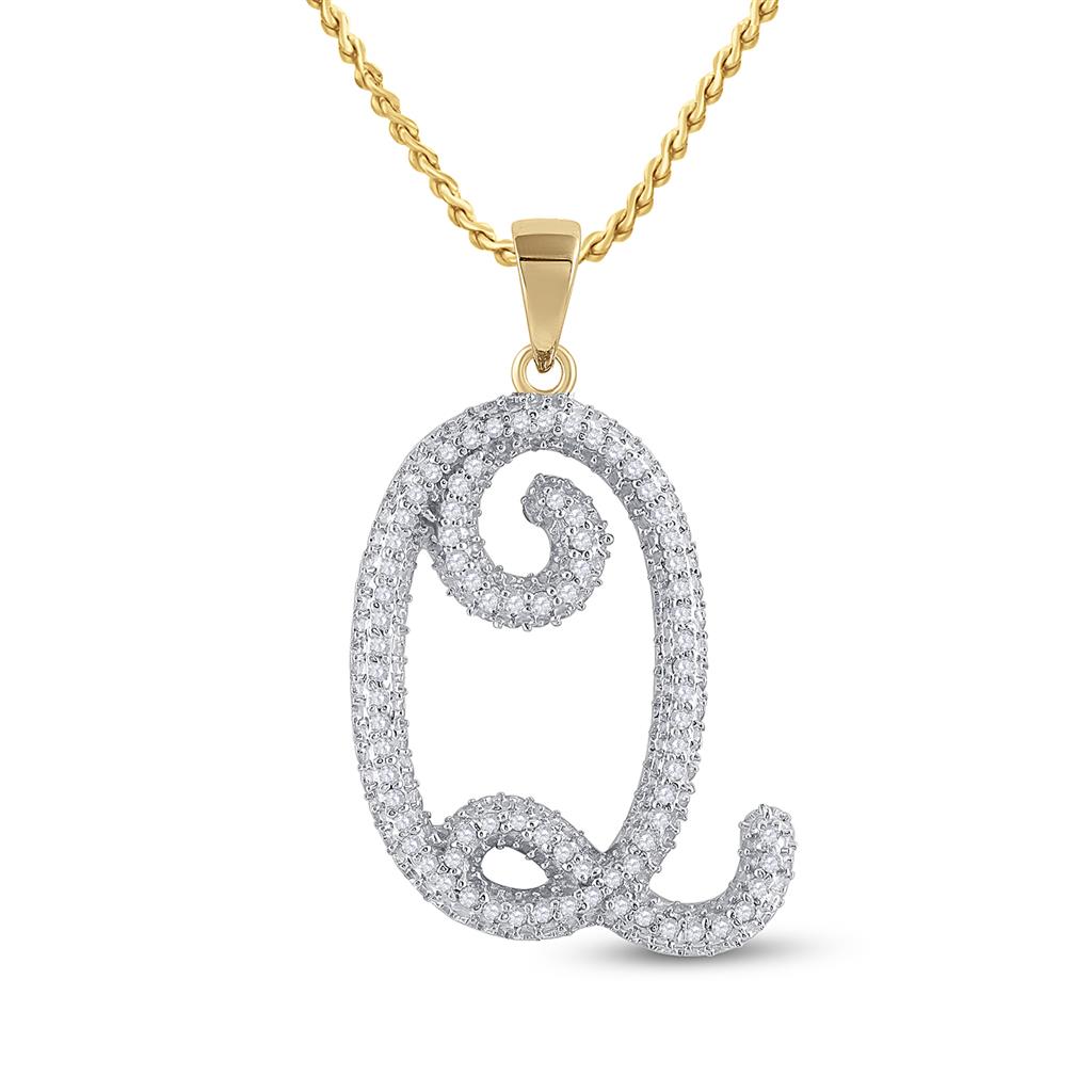 Image of ID 1 10k Yellow Gold Round Diamond Initial Q Letter Pendant 1/4 Cttw
