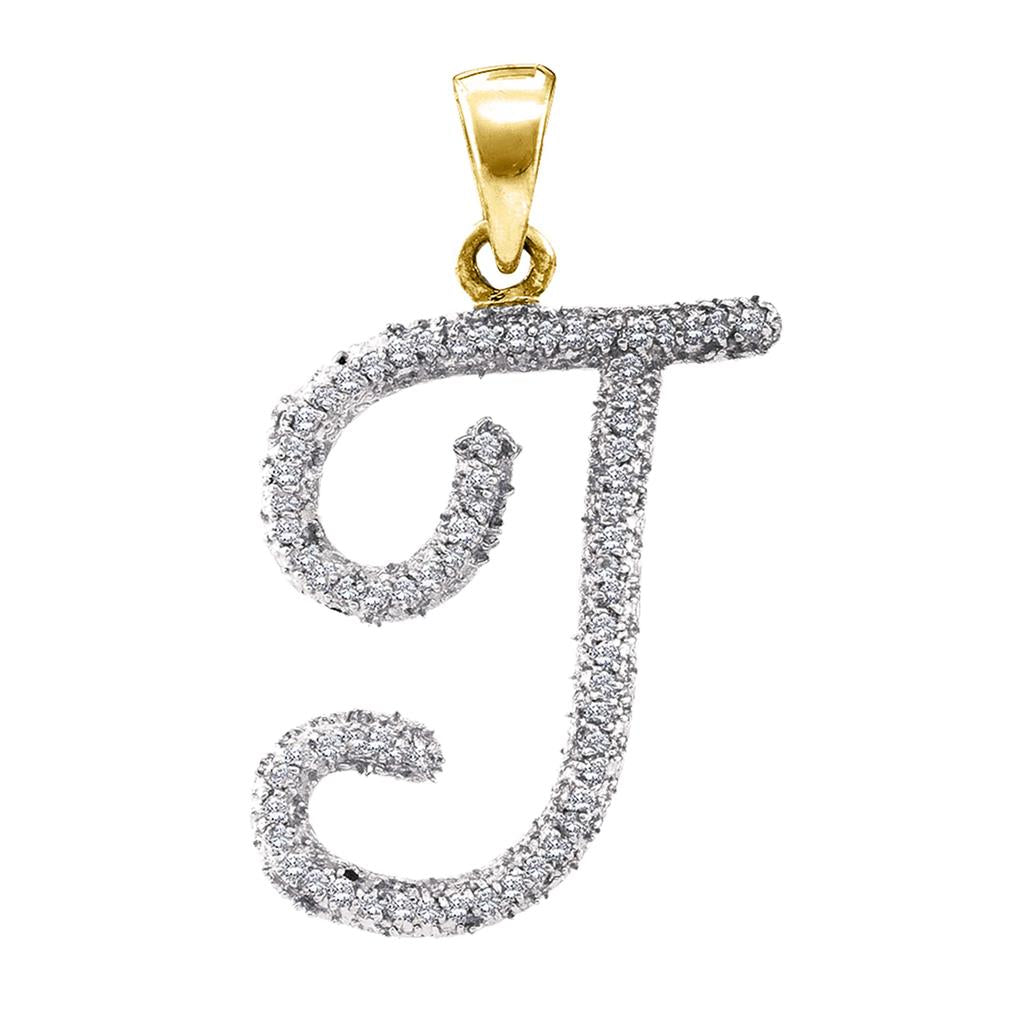 Image of ID 1 10k Yellow Gold Round Diamond Initial T Letter Pendant 1/6 Cttw