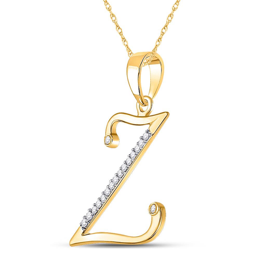 Image of ID 1 10k Yellow Gold Round Diamond Initial Z Letter Pendant 1/12 Cttw
