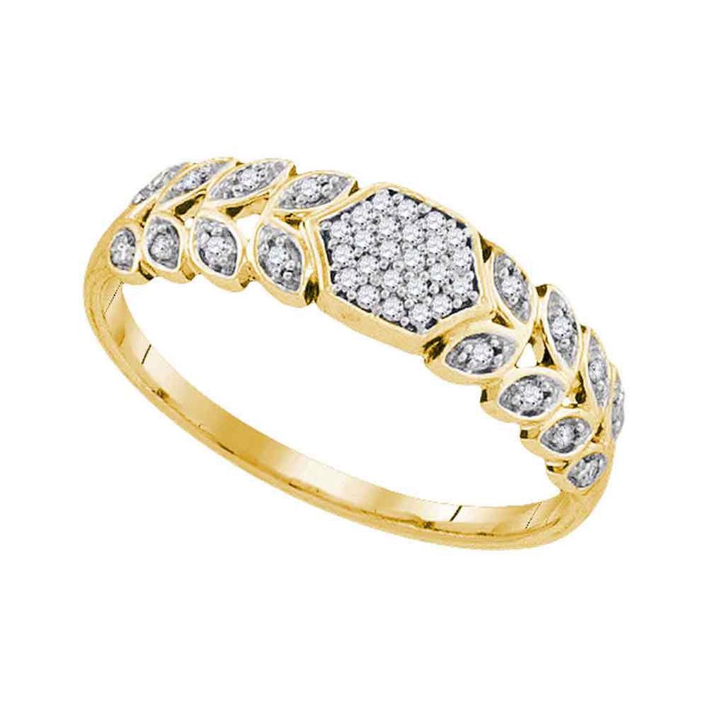 Image of ID 1 10k Yellow Gold Round Diamond Leaf Cluster Band Ring 1/10 Cttw