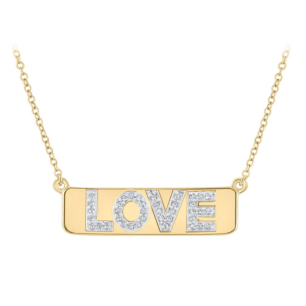 Image of ID 1 10k Yellow Gold Round Diamond Love Bar Pendant Necklace with 18 Chain 1/8 Cttw