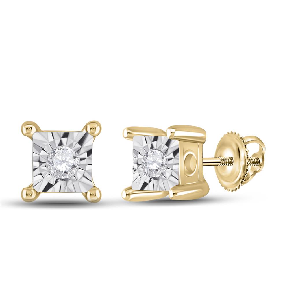 Image of ID 1 10k Yellow Gold Round Diamond Miracle Stud Earrings 1/20 Cttw