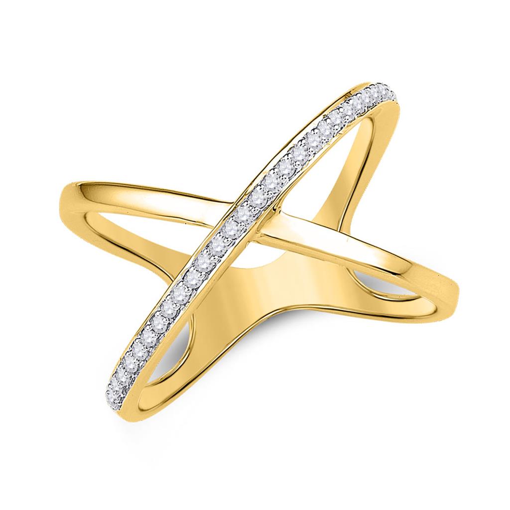 Image of ID 1 10k Yellow Gold Round Diamond Negative Space Crossover Band Ring 1/6 Cttw