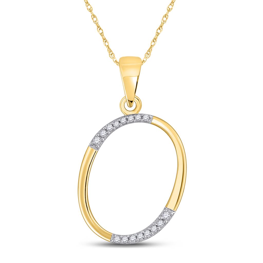 Image of ID 1 10k Yellow Gold Round Diamond O Initial Letter Pendant 1/12 Cttw