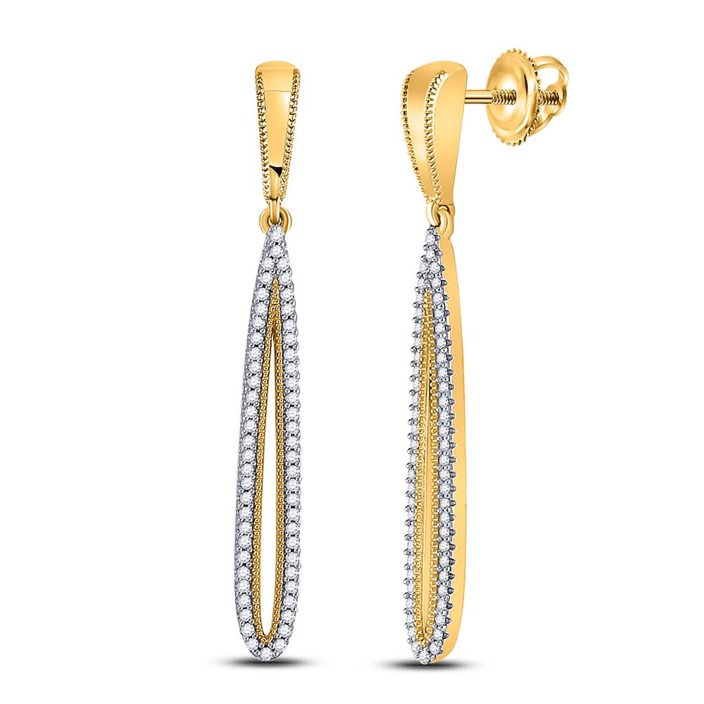 Image of ID 1 10k Yellow Gold Round Diamond Oblong Teardrop Dangle Earrings 1/3 Cttw