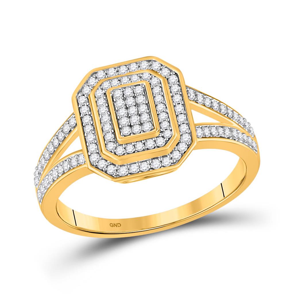 Image of ID 1 10k Yellow Gold Round Diamond Octagon Cluster Ring 1/4 Cttw